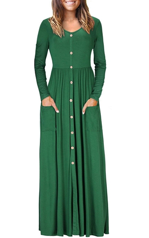 BY610503-9 Hunter  Button Front Pocket Style Casual Long Dress